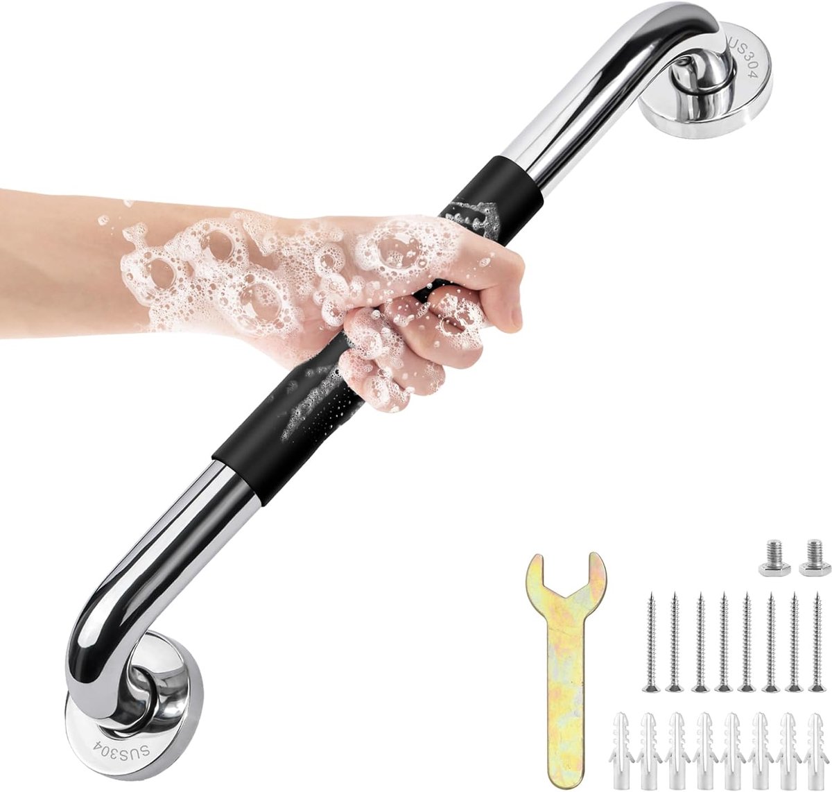SnelShoppen - 16 Inch RVS Douche Handgreep, Veiligheidssteun voor Badkamer, Anti-slip Badsteun voor Ouderen, Gehandicapten, Letselherstel