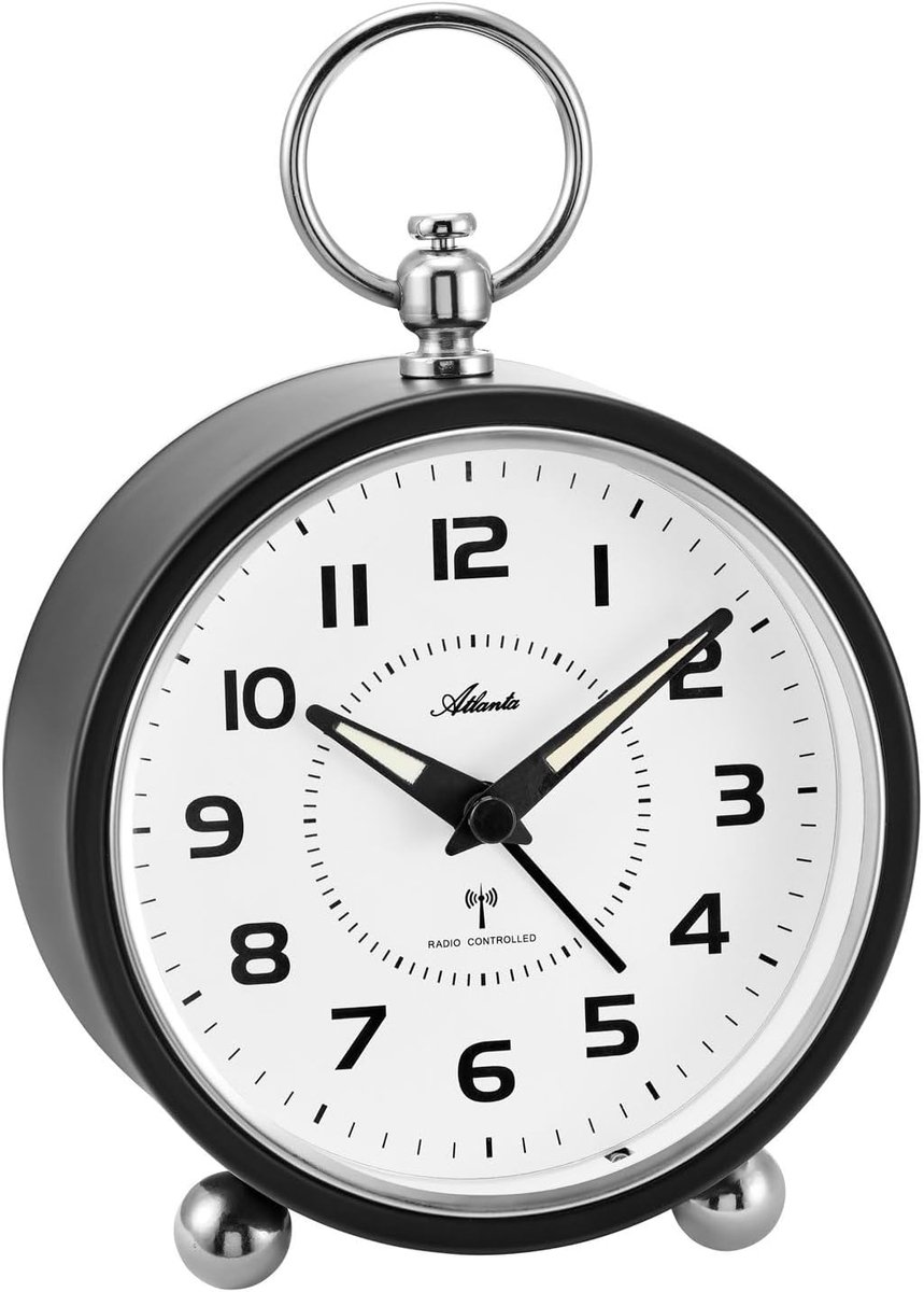 SnelShoppen - Analoge Wekker Atlanta 1836/7 met Snooze, Verlichte Wijzerplaat, Wit Dial en Zwart Plastic Behuizing voor Thuis, Kantoor en Kinderen