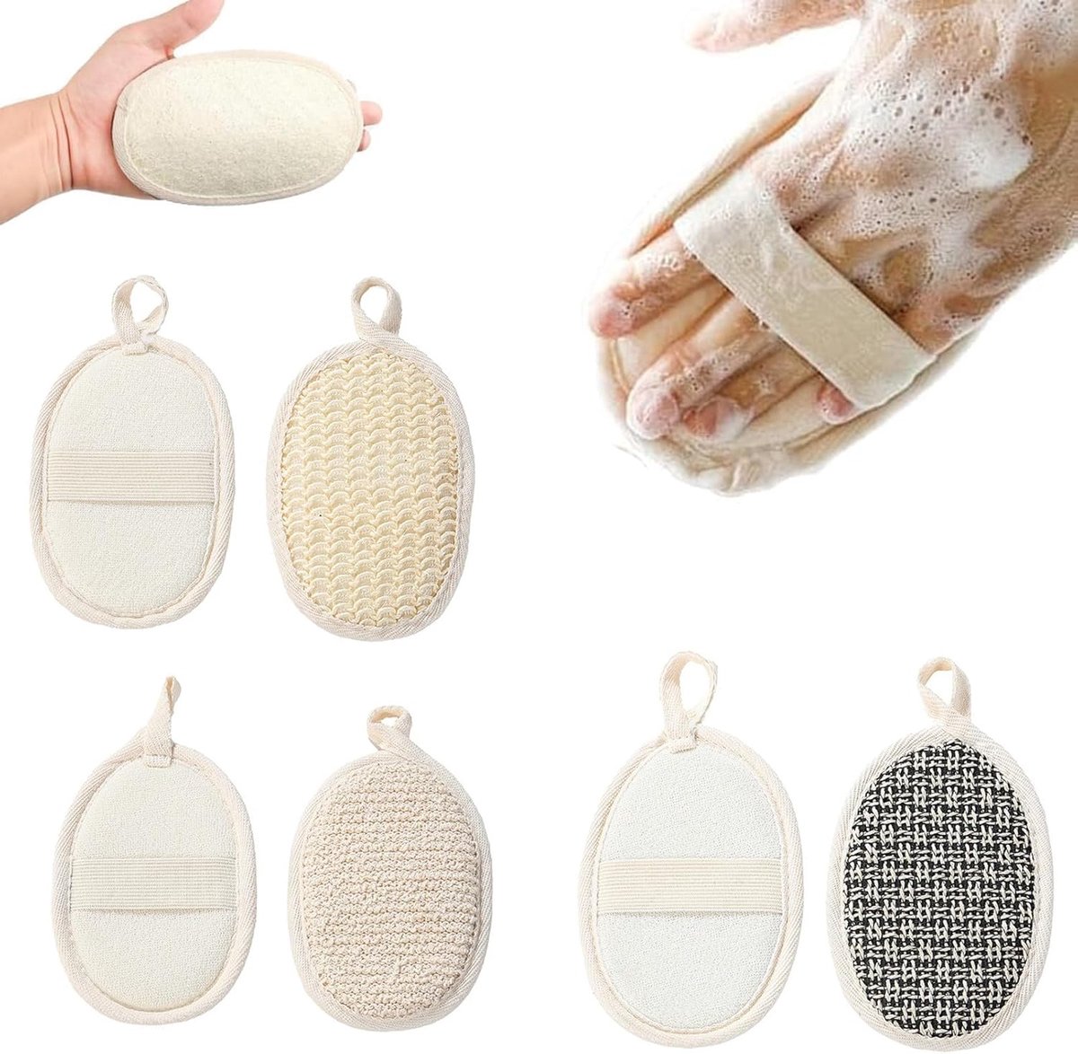 SnelShoppen - 3 Stuks Luffa-Spons, Natuurlijke Peelingspons voor Lichaam en Gezicht, Organische Scrubspons, Duurzaam en Milieuvriendelijk, Voor Vrouwe
