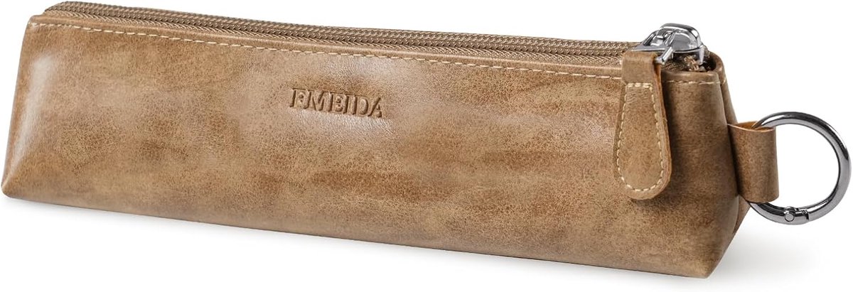 SnelShoppen - Vintage Leren Pennenbakje Lichtbruin - Retro Pencil Case voor Jongens en Meisjes - Compacte en Duurzame Schoolbenodigdheden - Elegant De