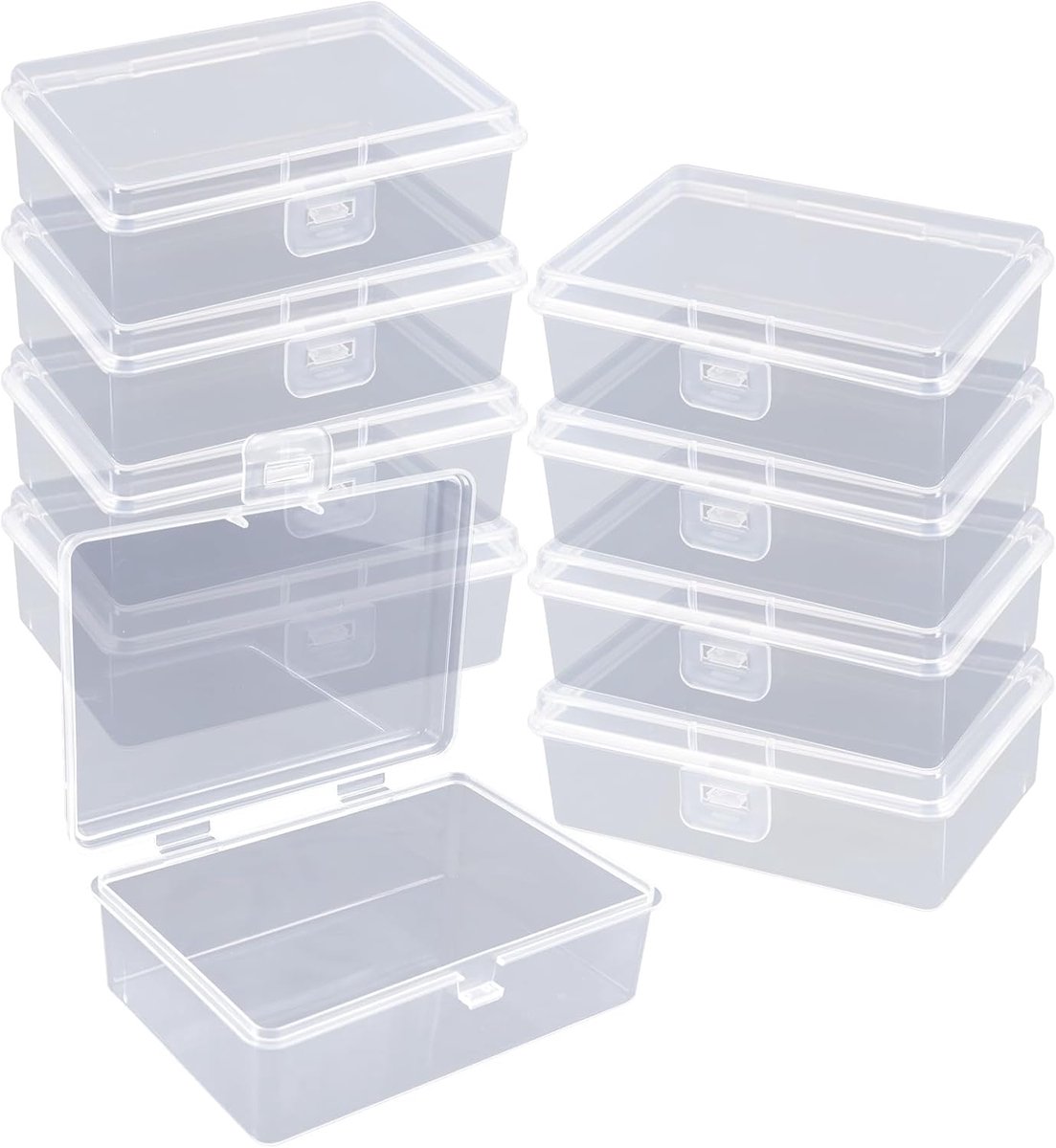 SnelShoppen - 9 Stuks Kleine Plastic Opslagdozen met Deksels - 9.8×6.8×3.2cm - Rechthoekige Transparante Mini-Dozen voor Sieraden, Kleine Voorwerpen,