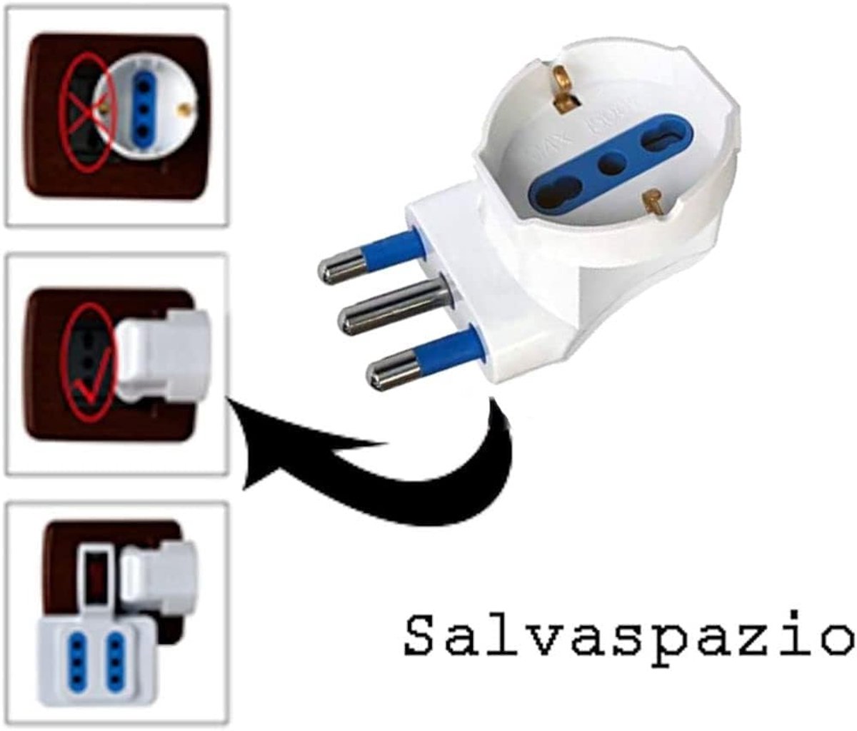 SnelShoppen - Adapter Hoekplug 16A Stekker Trivalent 10A + Schuko Ruimtebesparend Wit voor Thuis en Kantoor