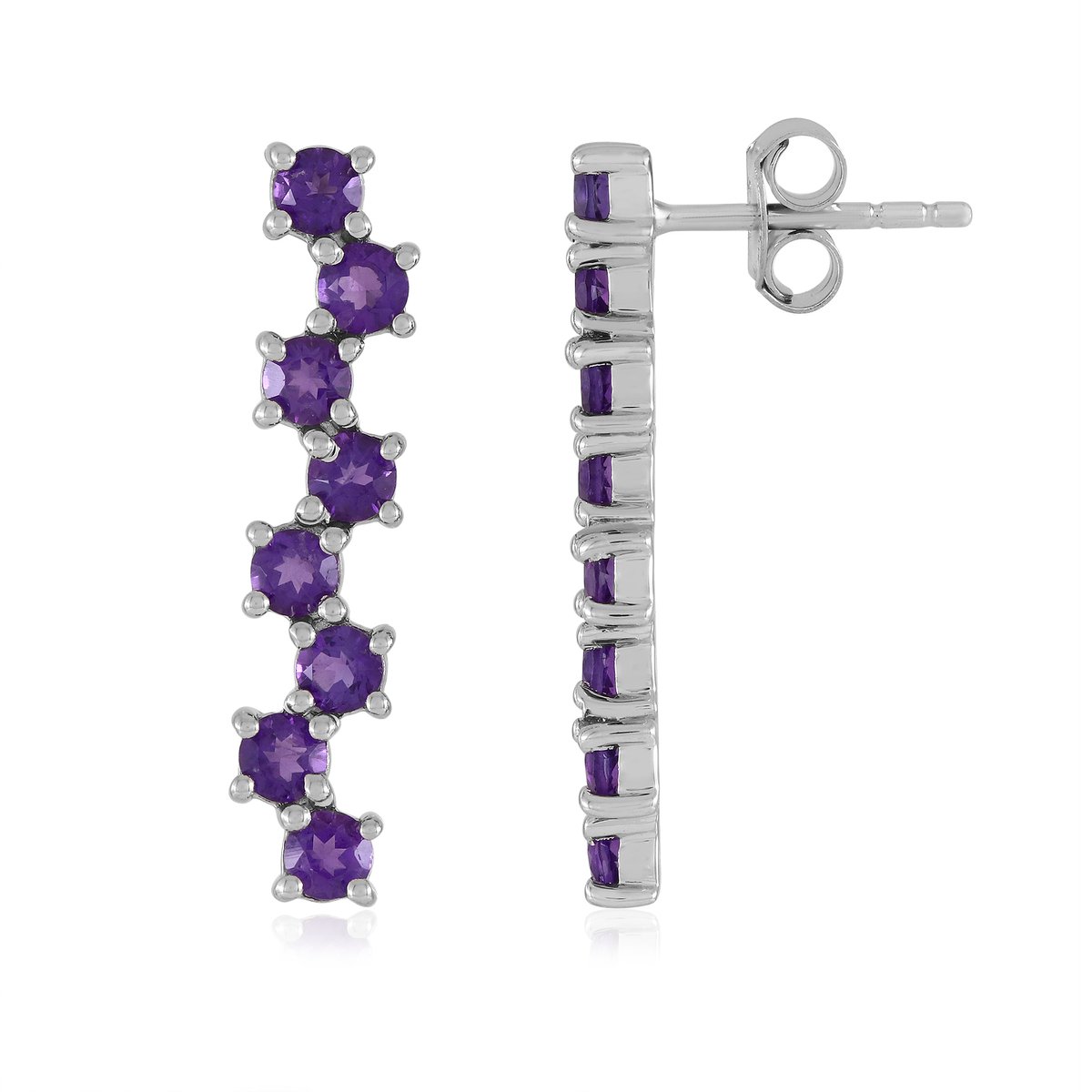 Cavill - Elegante Zilveren Oorbellen 925 Sterling - Platina Verguld - 1,432 ct Paarse Zambia Amethist - Ronde Edelstenen 25 mm