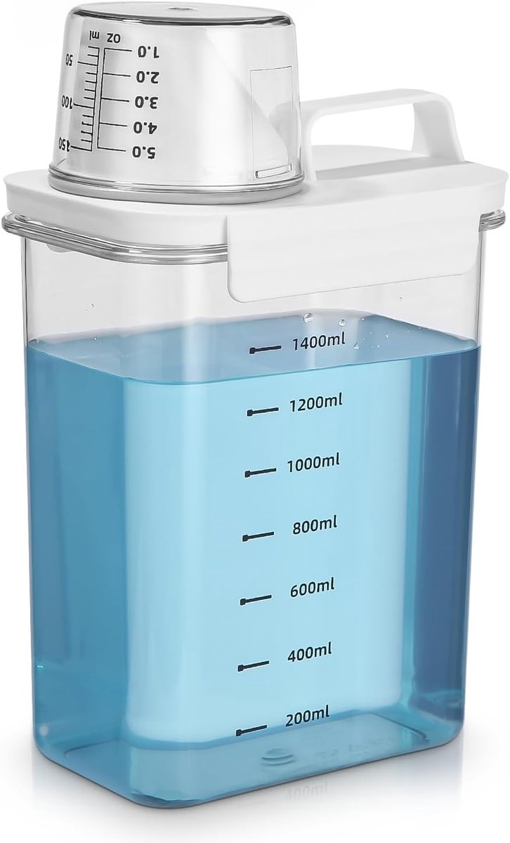 SnelShoppen - Airtight Waspoederdispenser met Maatbeker, 1800ml Transparante Wasmiddeldoos, Multifunctionele Opbergcontainer voor Waspoeder en Wasparf