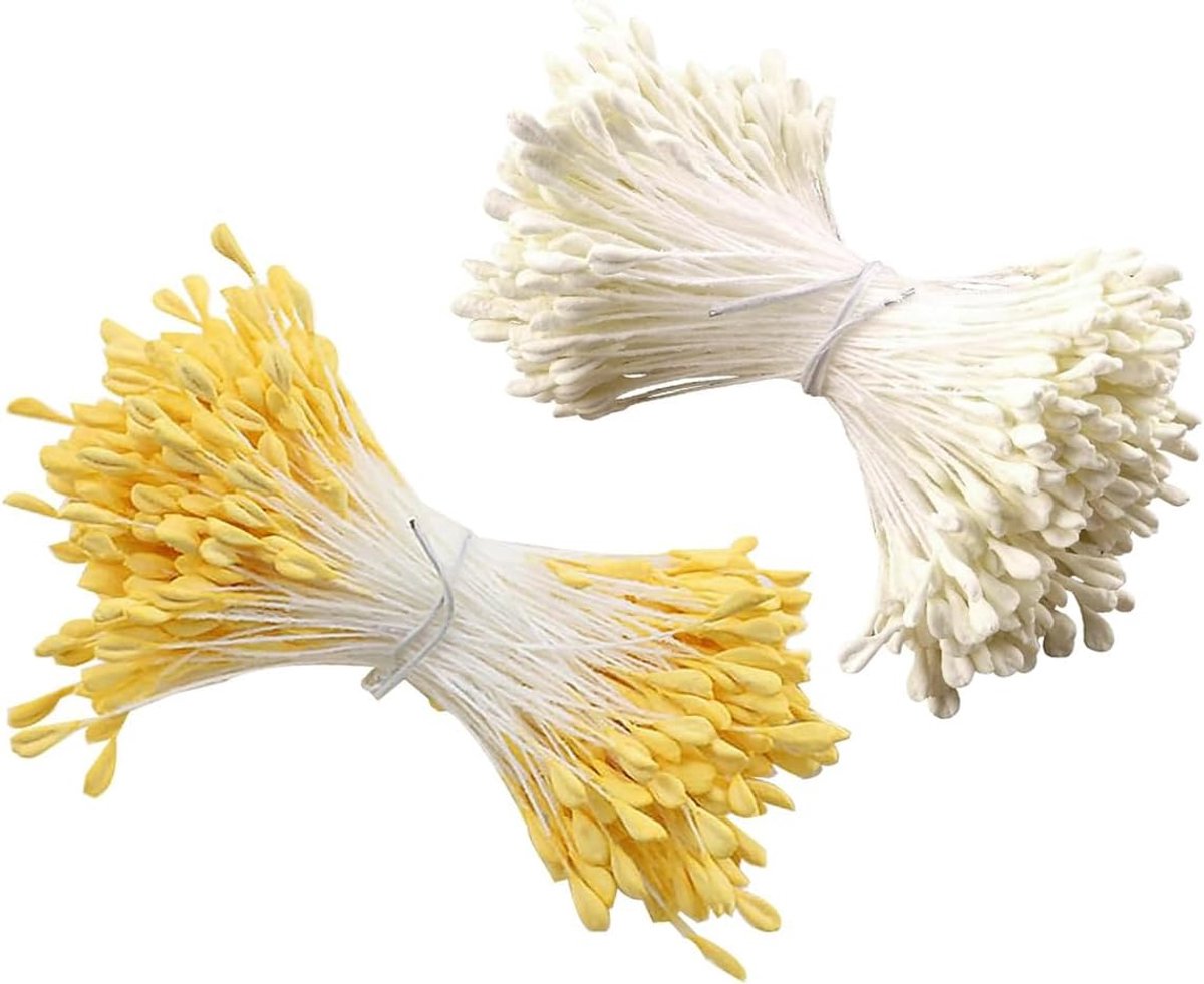 SnelShoppen - Kunstbloem Stamens 2 Bundels Matte Malt 3mm Dubbele Hoofd Stamens voor Bloemcreaties DIY Bruiloft Arrangements en Pijp Cleaner Bloemen