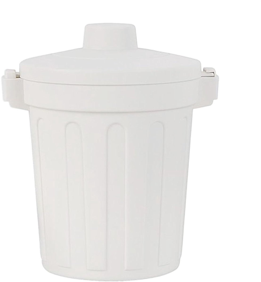 Mini Prullenbak - Afvalmand Deksel - Bureau Organisatie - Antislip Basis - 20x13x13 cm - Wit
