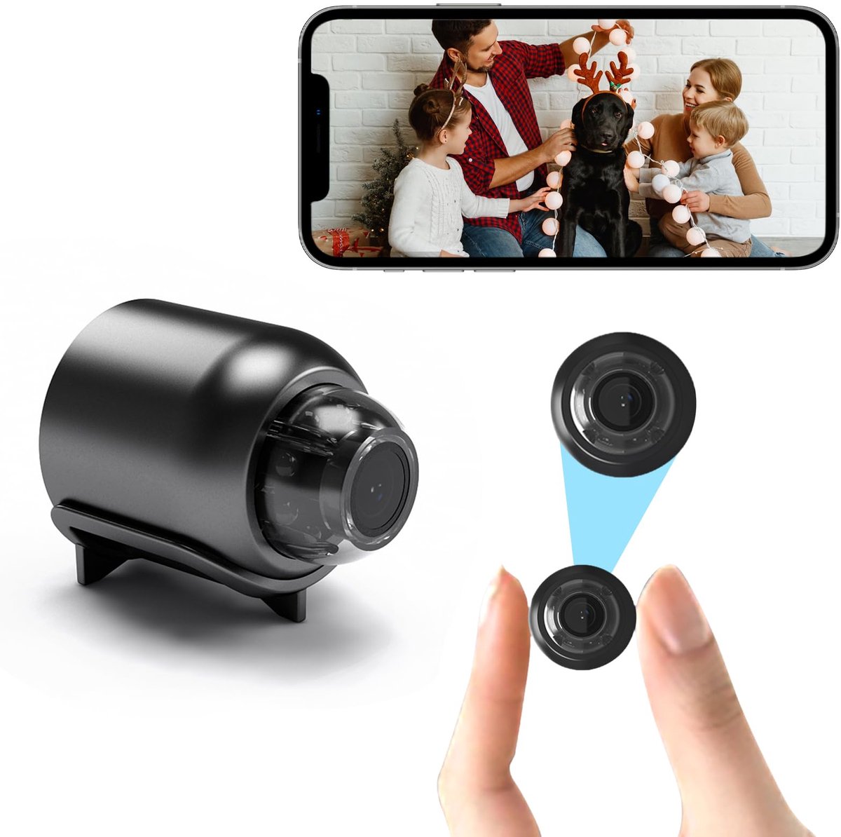 SnelShoppen - Mini Spy Camera Draadloos 1080p HD, Nanny Cam met Bewegingsdetectie, Nachtzicht, App-bediening voor Thuis, Kantoor, Binnen en Buiten