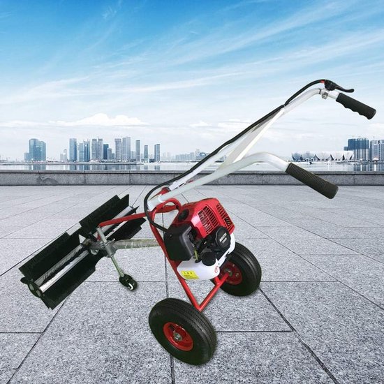 Benzine Veegmachine - Commerciële Veegmachine - Opritten Reinigen - Krachtige Tweetakt Motor - 22cm Borstelkop - Zwart — afbeelding 5