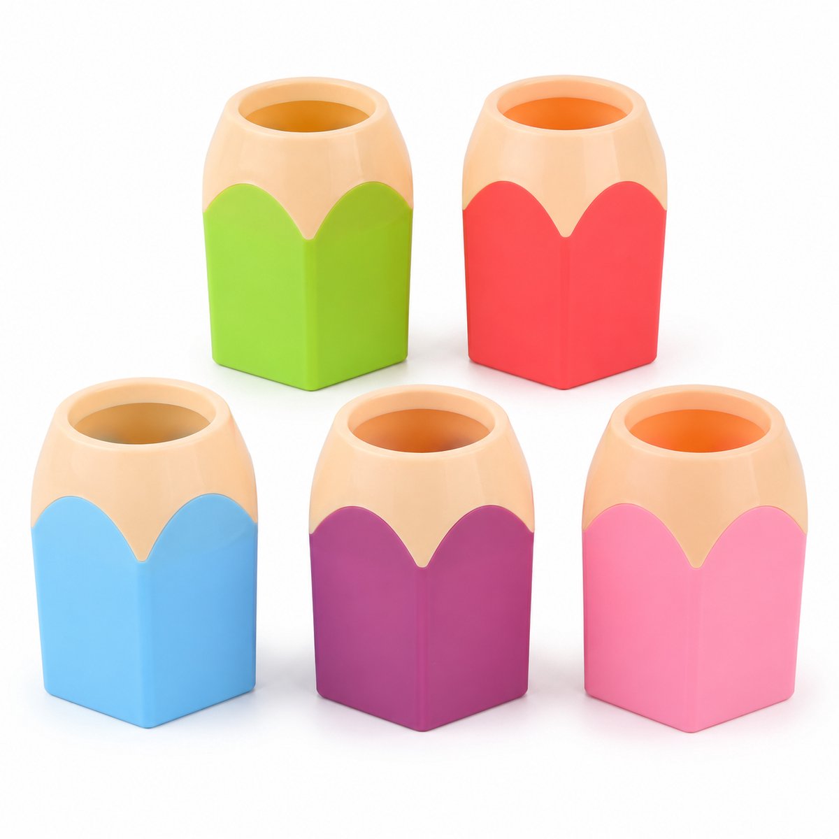VHV - Pennenhouder Set van 5 - Kleurrijke Potloodvormige Bureau Organizers - Afneembaar Design - School en Kantoor