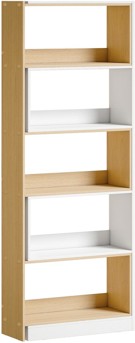 OKWISH Boekenkast - 5 Open Planken - Rechte Of L-vormige Opstelling Voor Woonkamer En Hoek - Spaanplaat Naturel Wit - 111,5x23,8x163,7 cm