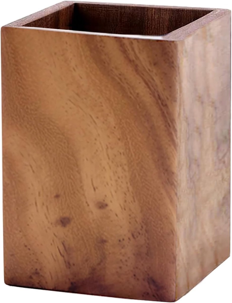 SnelShoppen - Houten Pennenhouder - Multifunctionele Pot voor Potloden en Pennen - Unieke Desk Organizer - Duurzaam Hout - 8x8x11cm - Bruin voor Kanto