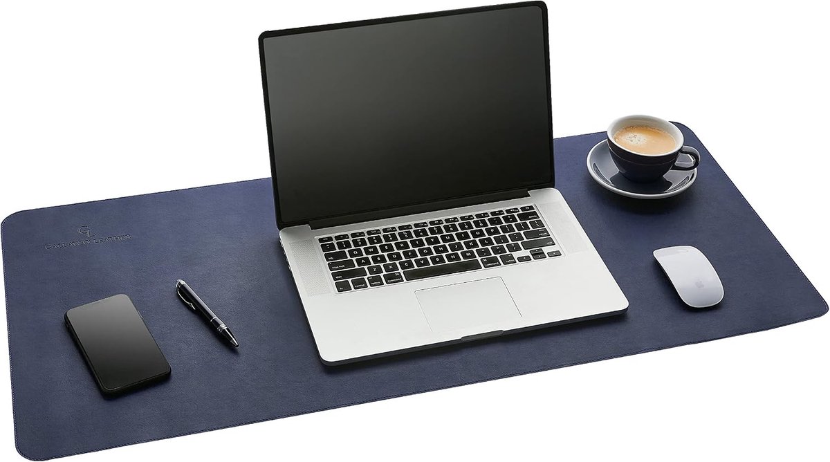 SnelShoppen - Grote Desk Pad 36x17 Inch - PU Leer Mouse Mat - Navy Blauw - Desk Protector voor Thuis Kantoor - Antislip Schrijfbord - Bureau Accessoir