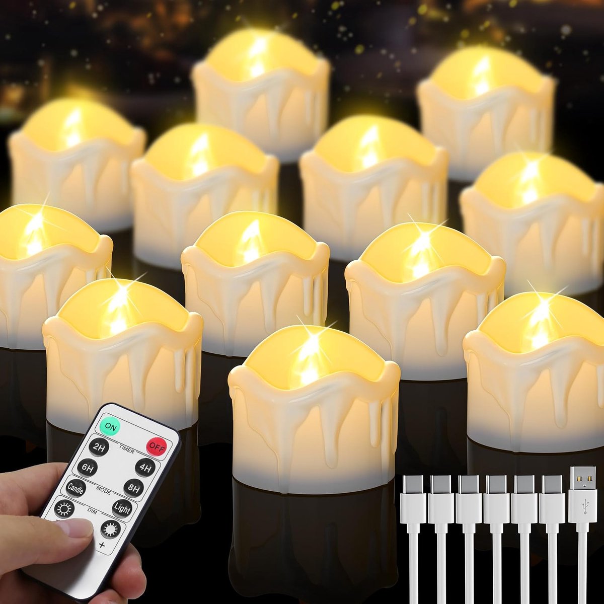 SnelShoppen - Oplaadbare LED-theelichtjes set van 12 met afstandsbediening, timerfunctie en USB-opladen, vlamloze elektrische kaarsen voor Kerstmis, b