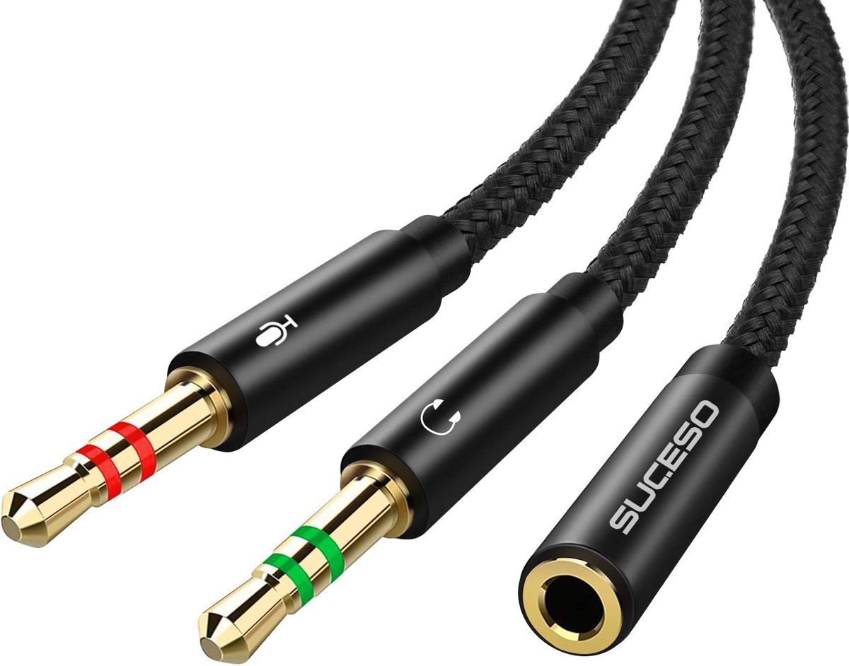 SnelShoppen - Audio Splitter Y Adapter 3.5mm Jack naar Dubbele 3.5mm Jack Headset Microfoon Adapter Kabel voor Hoofdtelefoon, PC, PS4, Gaming Headset,