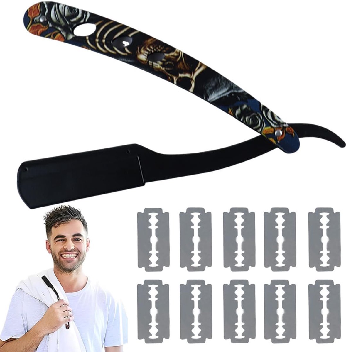 SnelShoppen - Professionele Heren Scheermes met Vervangbare Scheermesjes, Reis Scheerset met 10 Dubbele Scheermesjes, Perfect voor Glad Scheren en Baa