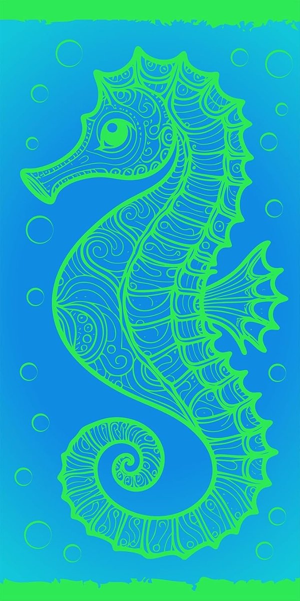 SnelShoppen - Seahorse Handdoek 70x140 cm, 100% Katoen, Sneldrogend, Badhanddoek, Strandhanddoek, Kinderen, Baby, Zomer, Vrolijke Zeepaard Motief