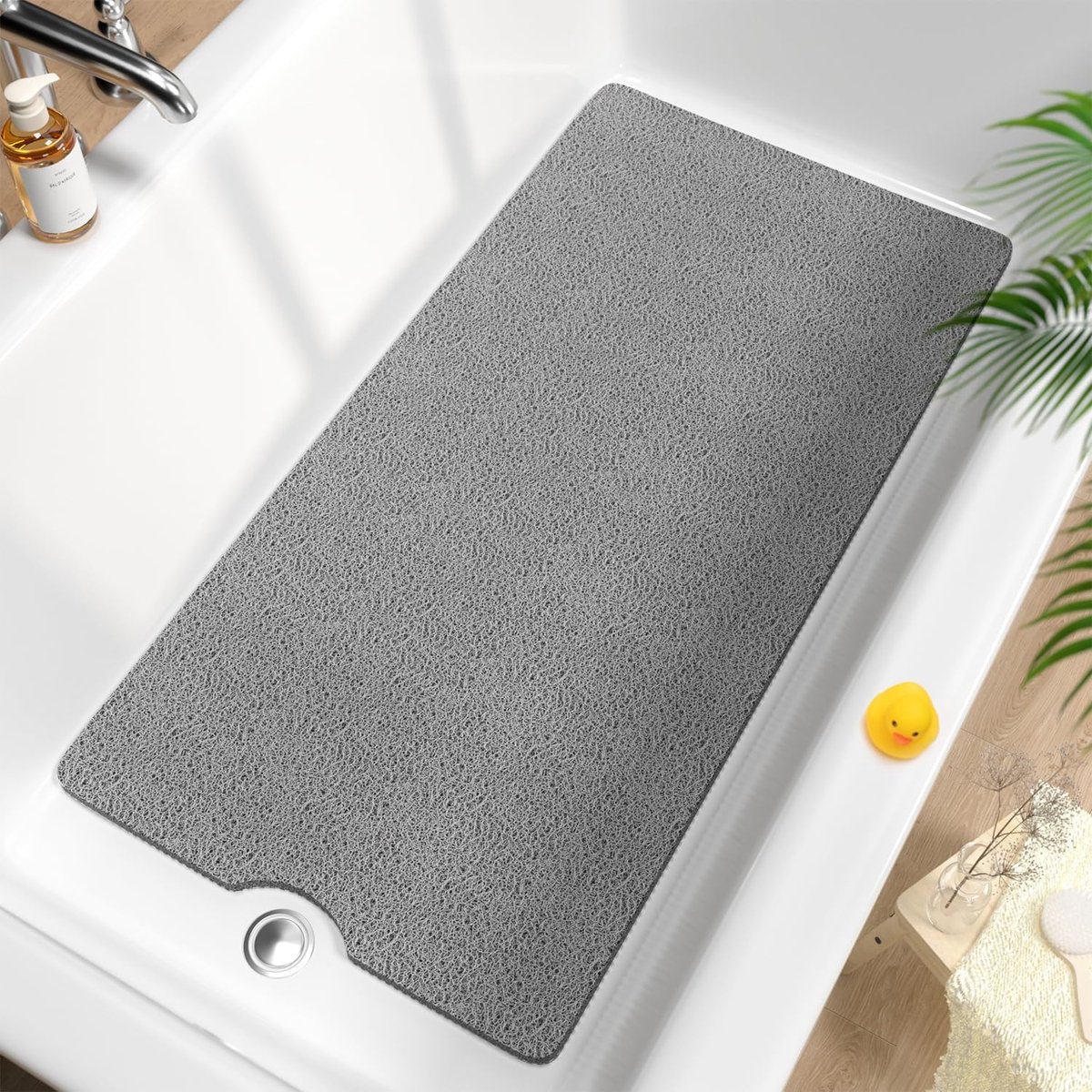 SnelShoppen - HITSLAM Badmat, Antislip, 101 x 51 cm, Extra Lange Douchemats, Antislip Zachte PVC Badmat, Sneldrogend, Grijs, Voor Badkamer en Douche
