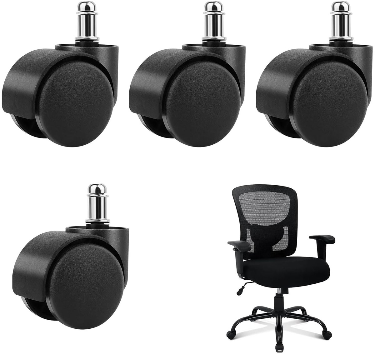 SnelShoppen - Office Chair Wheels - Hard Floor Wielen - 4 Swivel Stoelwielen - Stil & Krassenvrij - PU Materialen - Voor Parquet & Steen Vloeren