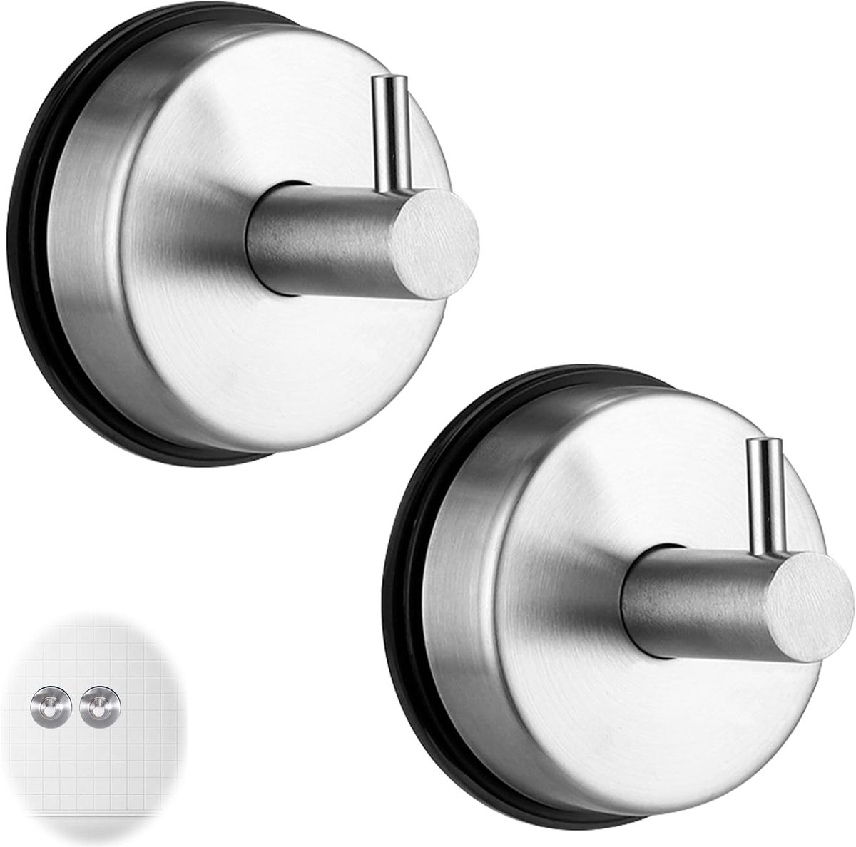 SnelShoppen - 2 Suction Cup Hooks voor Badkamer, 304 RVS, Extra Sterke Wandhaak, Geen Boren, Herbruikbaar, Keuken, Handdoeken, Kledinghaken