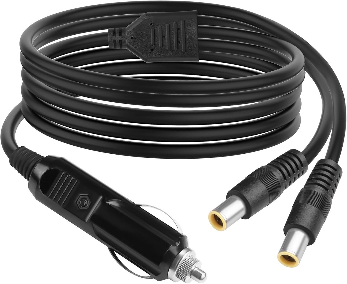 SnelShoppen - Car Cigarette Lighter DC7909 Y Splitter Kabel 1.8m - Dual 7.9x5.5mm Oplader met 15A Fuse voor Car DVR, GPS, Laptop, Koelbox, Camera - 12