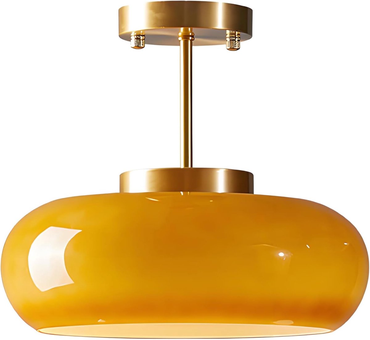 SnelShoppen - Moderne Semi-Ingebouwde Plafondlamp 28cm Rond Glas met Gouden Metaal, E27 Fitting, Verlichting voor Slaapkamers, Eetkamers, Keukens en G