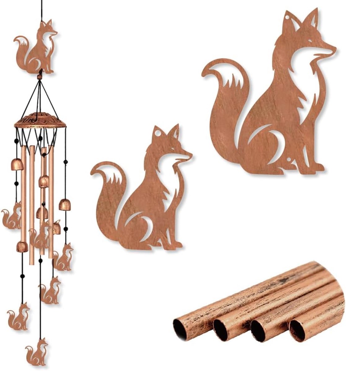 SnelShoppen - Fox Wind Chime Buiten - Aluminium Windgong met Kleine Klokken - Retro Muziek Geluiden - Tuin Decoratie voor Huis en Verjaardag - 13x10 c