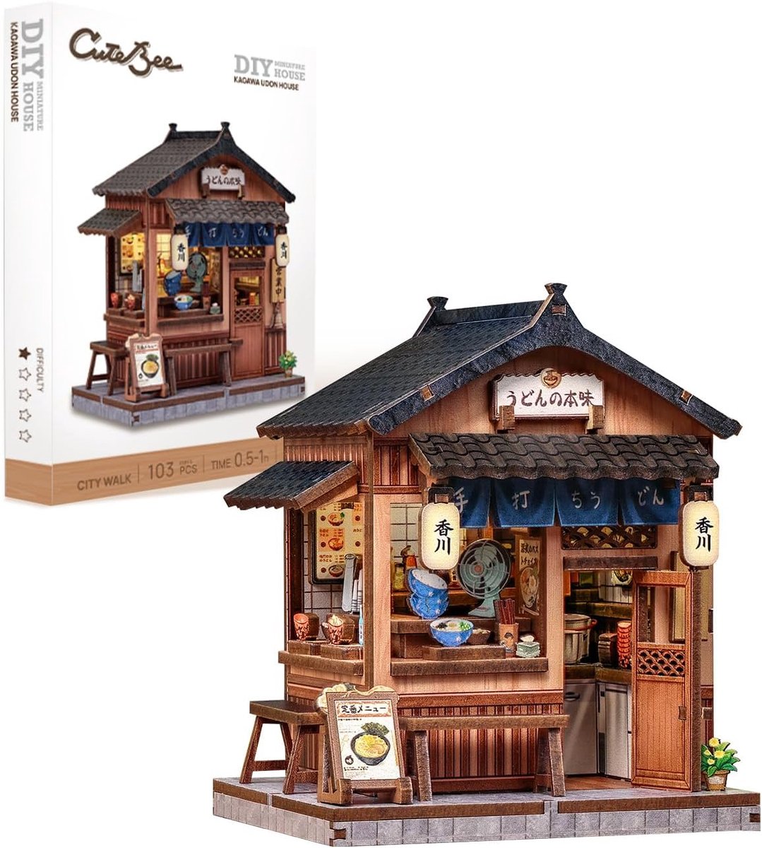SnelShoppen - 3D Houten Puzzel voor Volwassenen en Beginners – Miniatuur Huizen Bouwset, Japanse Stijl Nudelhuis Model, Decoratie & Cadeau (Kagawa Udo