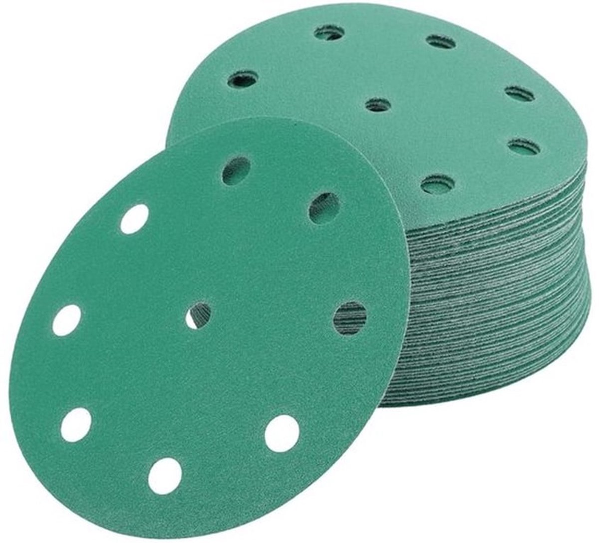 Ronde Schuurschijven 5-duim met 9 gaten - 150 korrel aluminiumoxide - Groen - 50 stuks