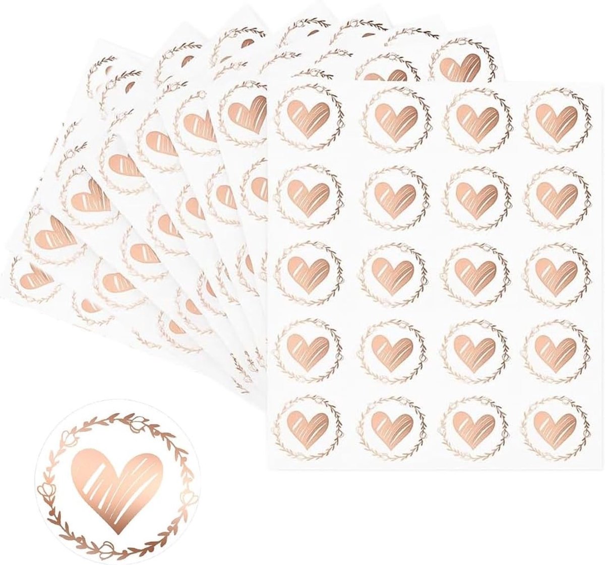 Ronde Zelfklevende Labels met Hartjes en Gouden Zegel voor Trouwen, Verjaardagen en DIY Projecten - 160 Stuks