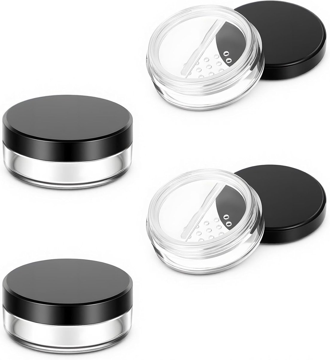 Navulbare poederdoos set van 4 stuks, herbruikbare mini-make-upcontainers met afneembare zeef en schroefdop voor los poeder en cosmetica