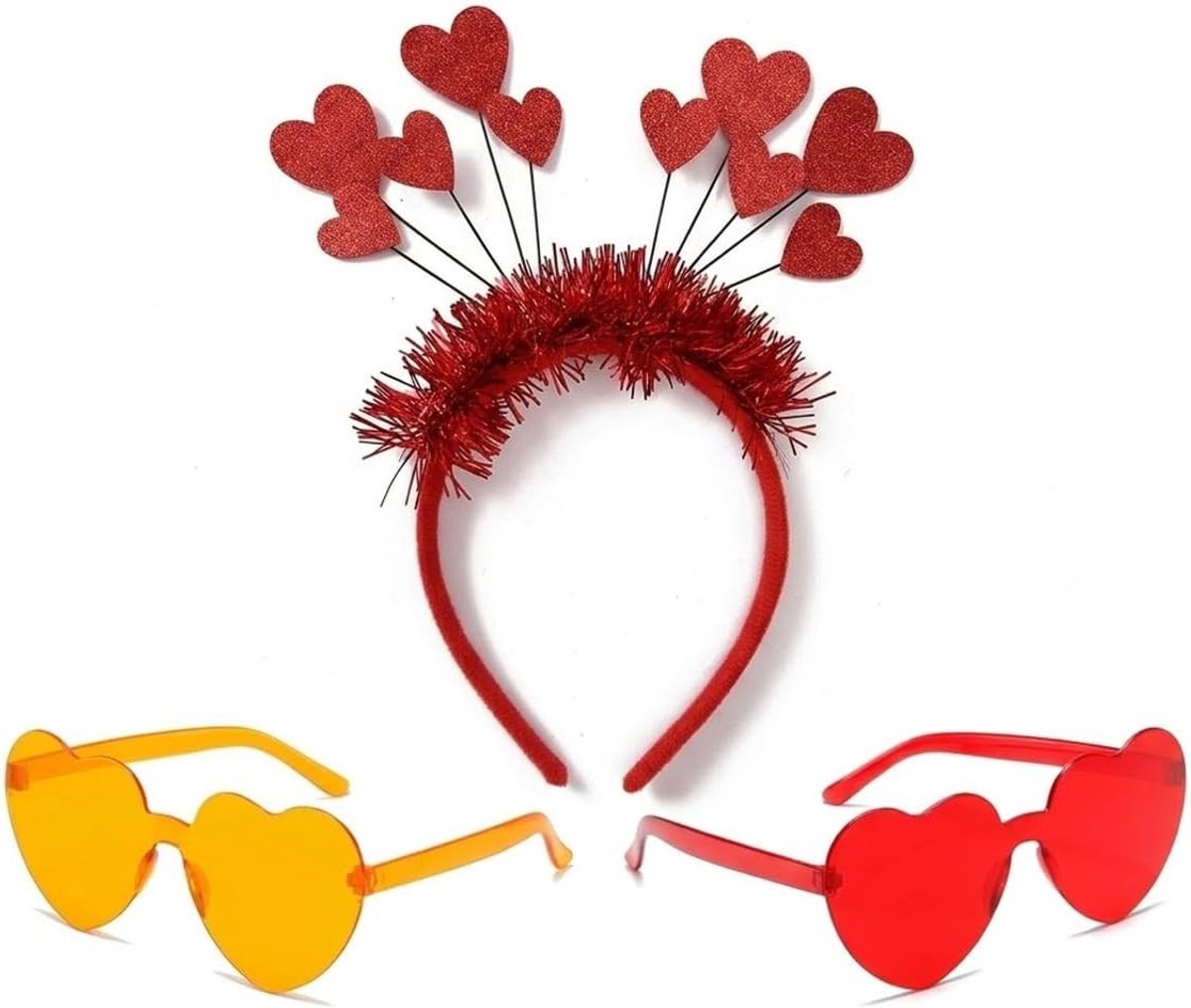 3-delige carnavalsset met hart-haarband en hartbril voor dames, ideaal voor carnaval, themafeesten en kostuumverhuur
