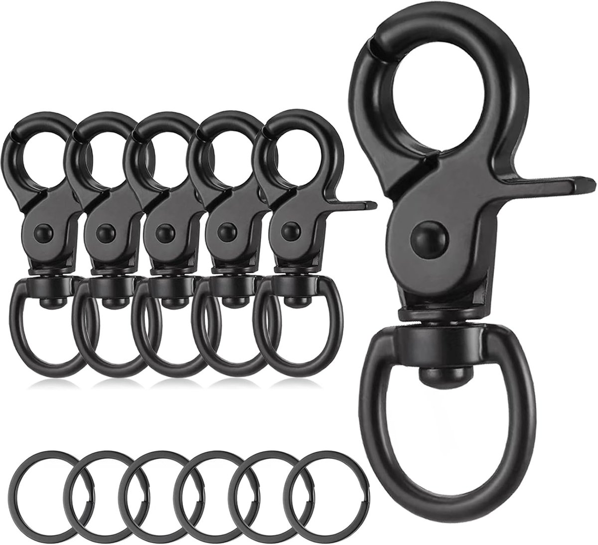 SnelShoppen - 6pcs Hond Leash Clips - 360° Draaibare Carabiner met Sleutelhanger - Zinklegering Zware Hond Leash Haak - Zwarte Lobster Clasp voor Hond