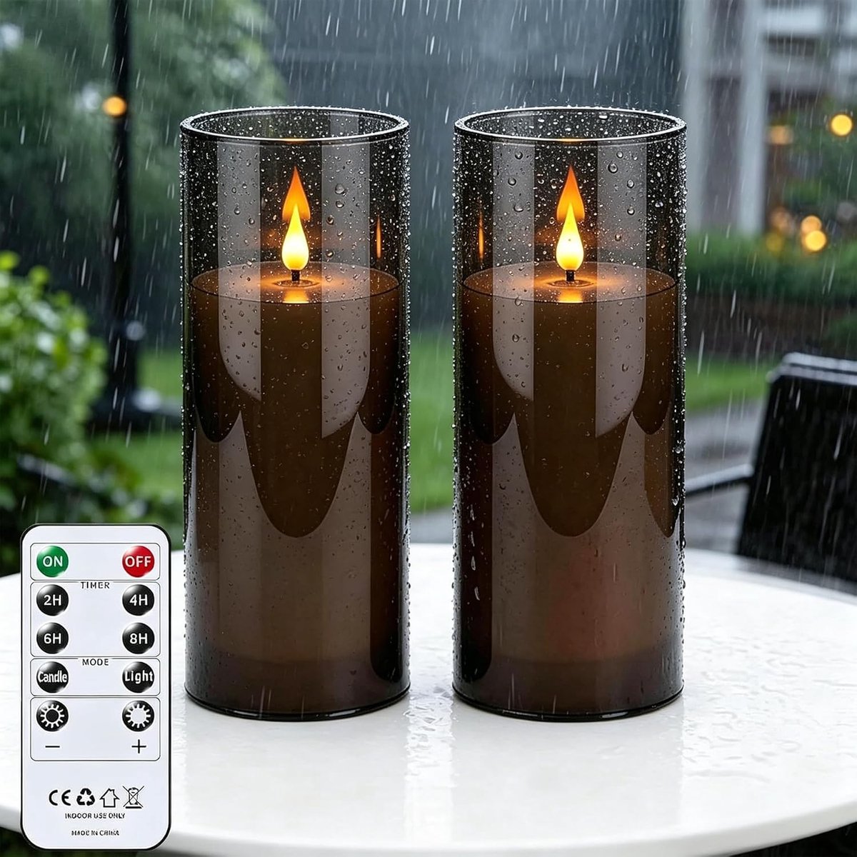 SnelShoppen - 2 Pack Waterdichte Flameless LED Kaarsen met Afstandsbediening en Timer, Grote Vlammen, LED Kaarsen voor Tuin en Patio, 10cm x 22.5cm, G