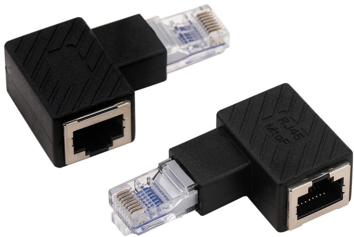 SnelShoppen - 2Pc 90 Graden Ethernet Adapter, Links en Rechts Hoekige RJ45 LAN Connector, Male naar Female Netwerk Connector, Perfect voor Computers,