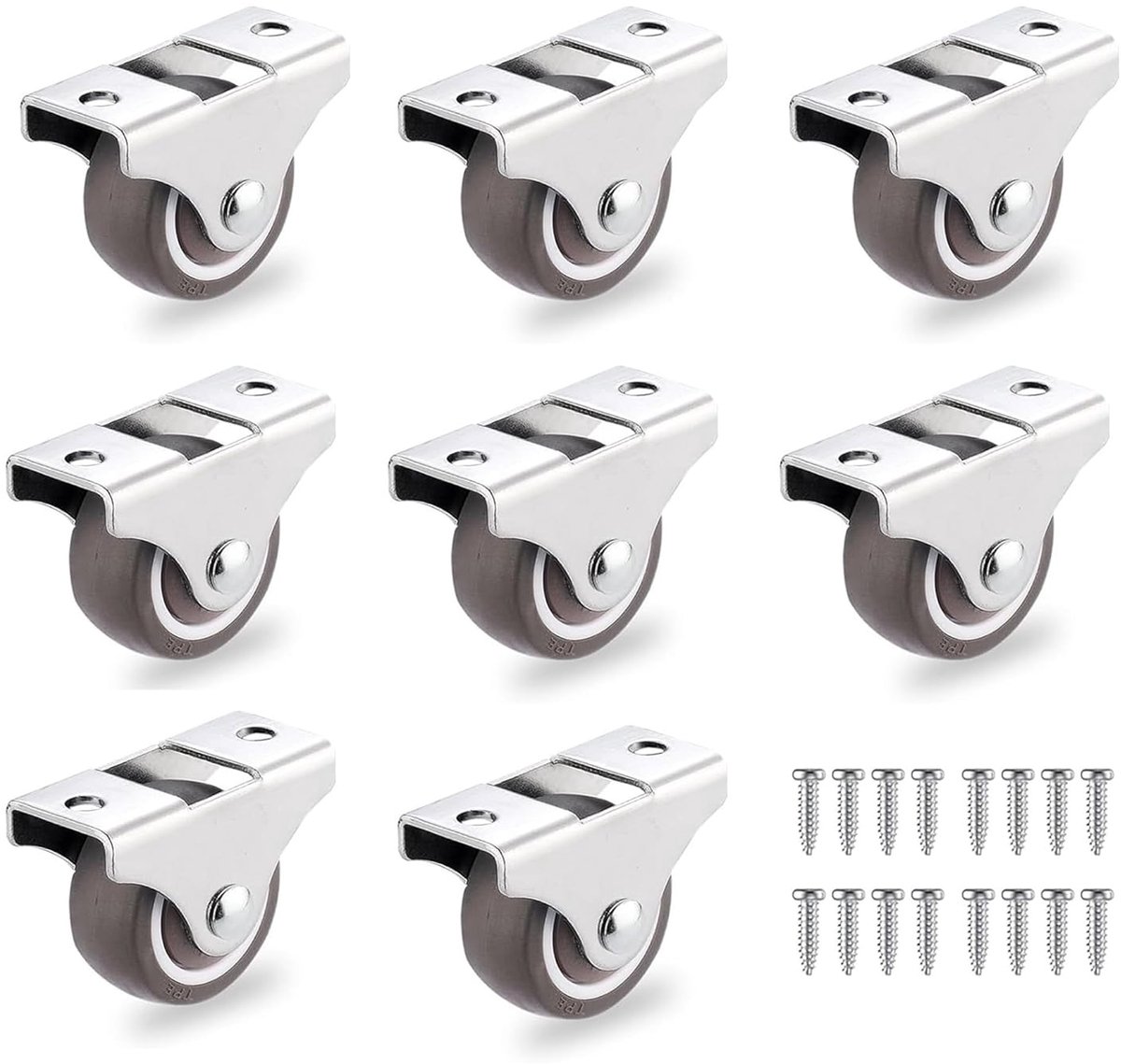 SnelShoppen - Soft Rubber Mini Wielen met Metalen Plaat, Vaste Niet-Draaibare Wielen 25mm, Geluidloos en Vloerbeschermend, Geschikt voor Laminaat, Hou