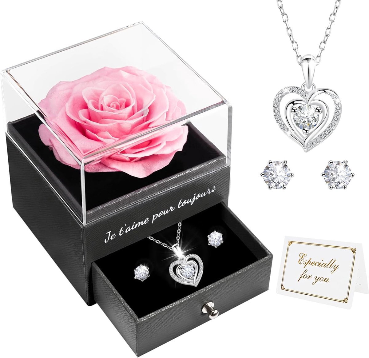 SnelShoppen - Stabilized Rose Gift voor Vrouwen met 925 Zilveren Ketting, I Love You Forever, Eternity Roos voor Valentijn, Moederdag, Kerst, Verjaard