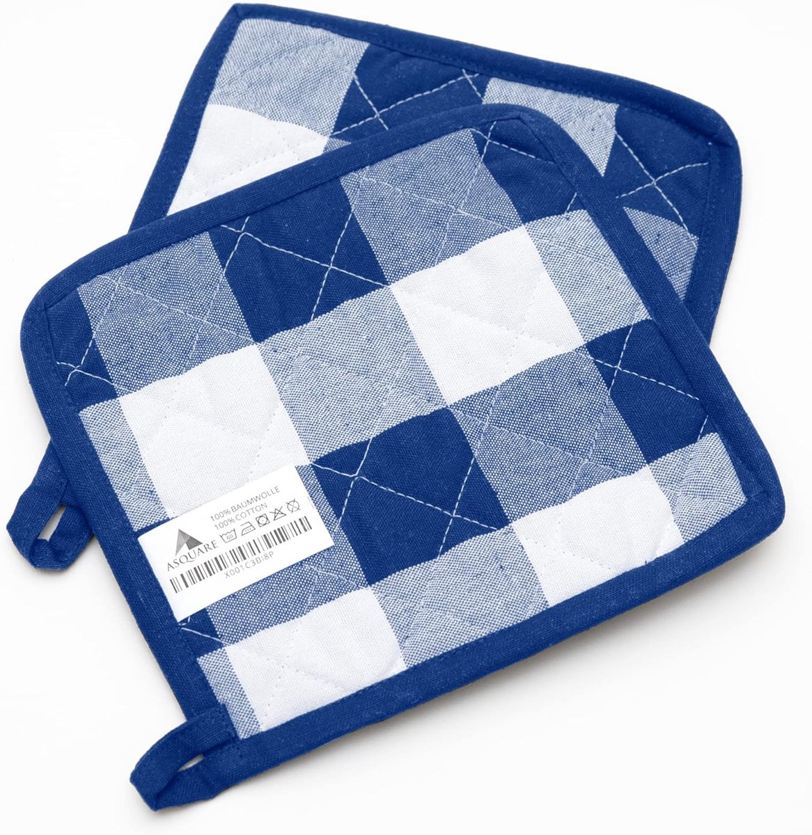SnelShoppen - Set van 2 Ecologische Pannenvatters 20x20 cm - Blauw/Wit - 100% Katoen - Hittebestendige Keuken Potloden - Ideaal voor Koken en Bakken