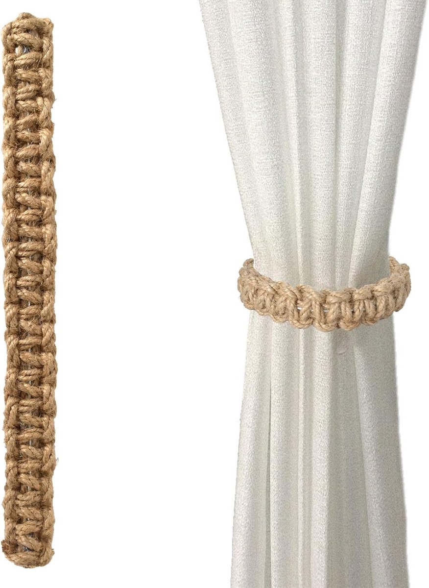 SnelShoppen - Set van 4 Gevlochten Gordijnhouders, Boho Gordijn Ties, Handgemaakte Decoratieve Gordijn Klemmen voor Woonkamer, Slaapkamer, Kantoor, Br