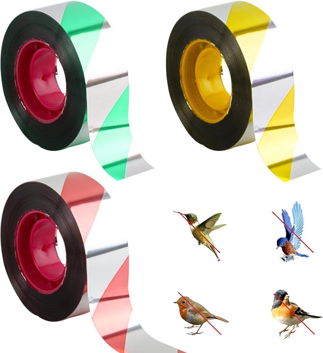 SnelShoppen - Bird Reflective Tape, 3 Rollen 2.2 cm x 100 m, Holografische Afschriktape, Kleurvolle Vogel Reflecterende Strips, Laser Tape voor Tuinen