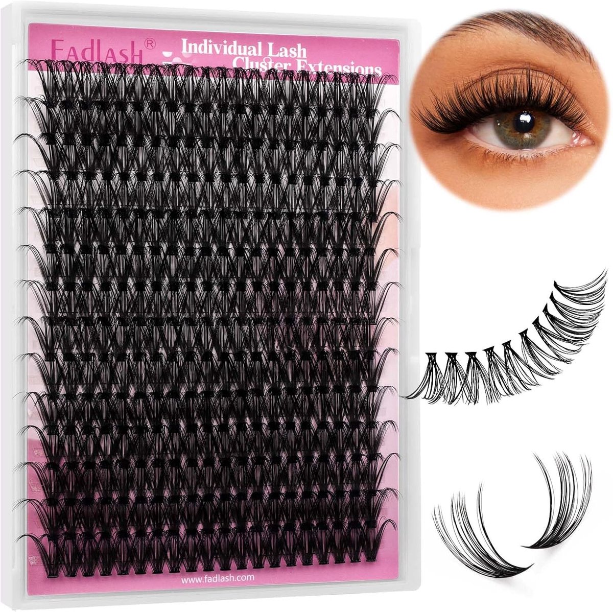 SnelShoppen - Eyelashes Individual Clusters 40D 0.07 D Curl 12 mm - Kunstwimpers voor Beginners - Zwart - 200 Clusters - Perfect voor Feest en Dagelij