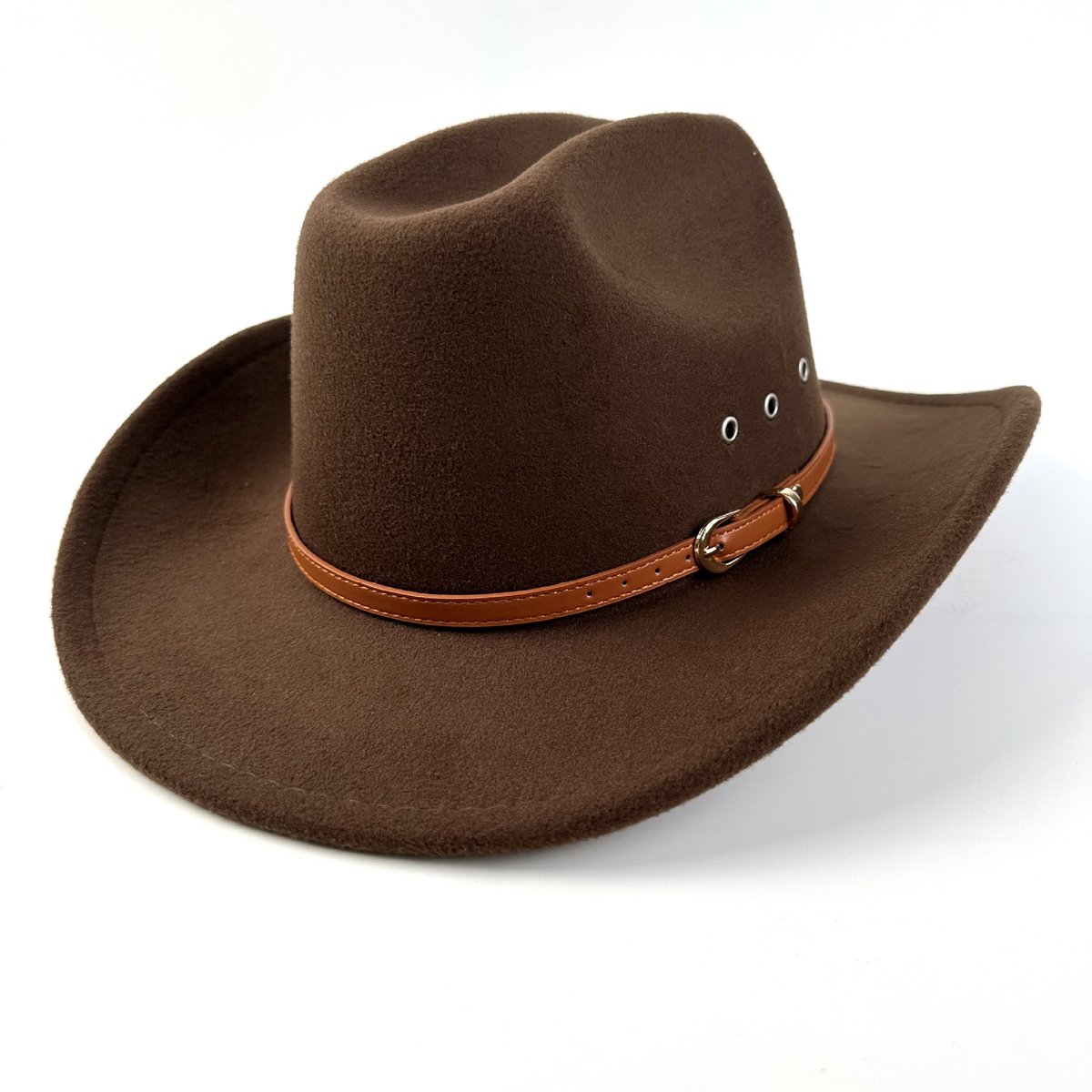 Vilt Cowboyhoed - Klassieke Fedora voor Dames en Heren - Brede Rand Met Riemgesp voor Buitengebruik - Donkerbruin