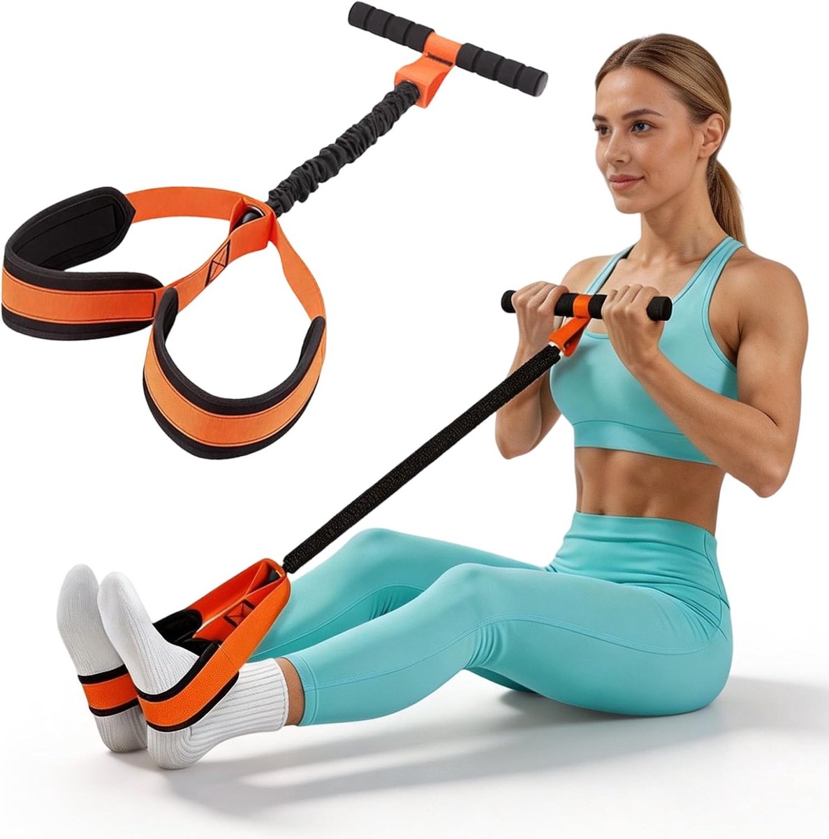 SnelShoppen - Buiktrainer voor Thuis, Pedaalweerstandsband met Handgreep, Effectieve Sit-ups Oefenapparaat voor Buik, Taille, Armen, Benen en Rompspie