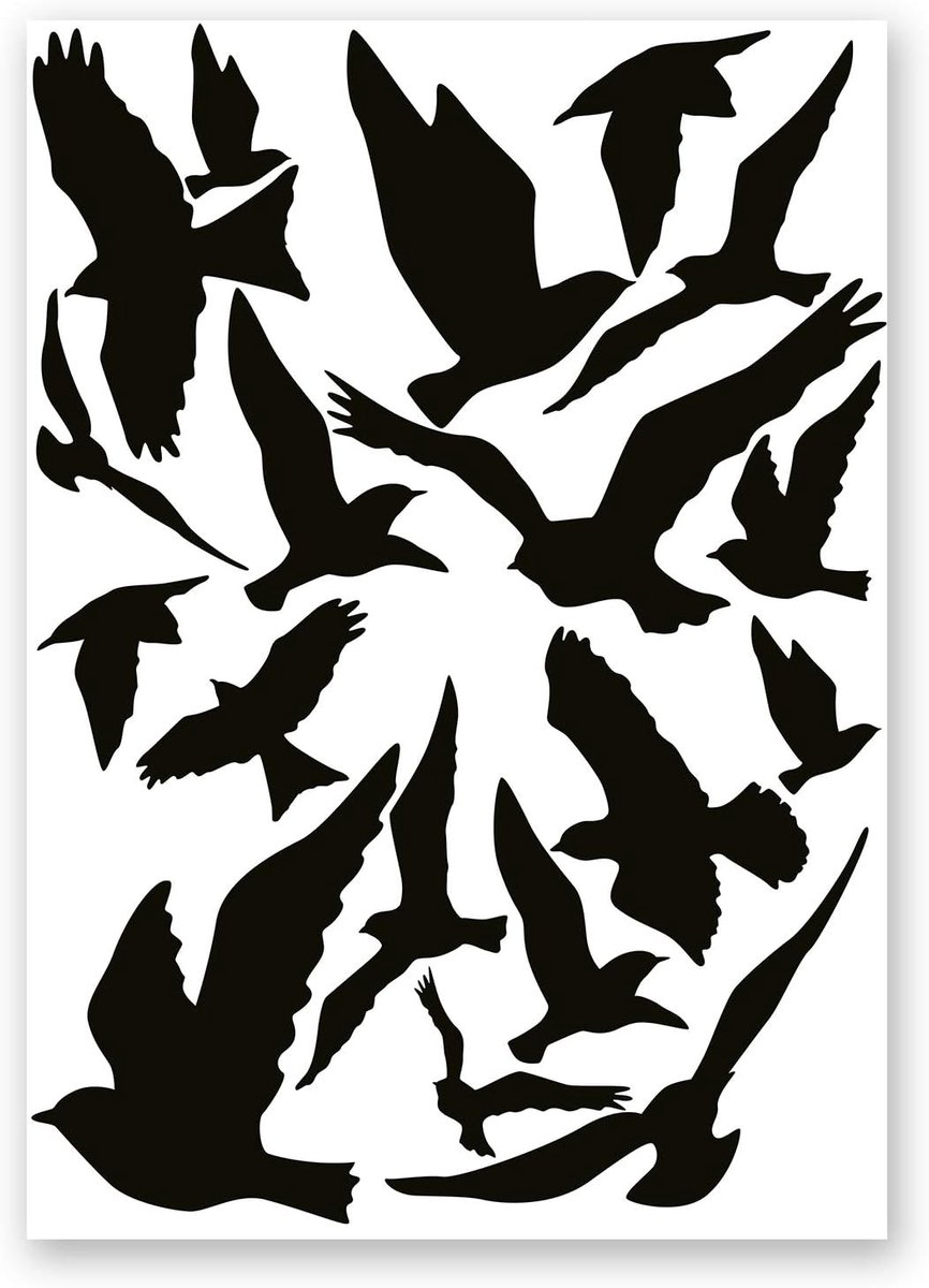SnelShoppen - 18-delige sticker set, vogelbescherming en raambescherming, vogel silhouet stickers voor glazen deuren, ramen, serre, UV-bestendig