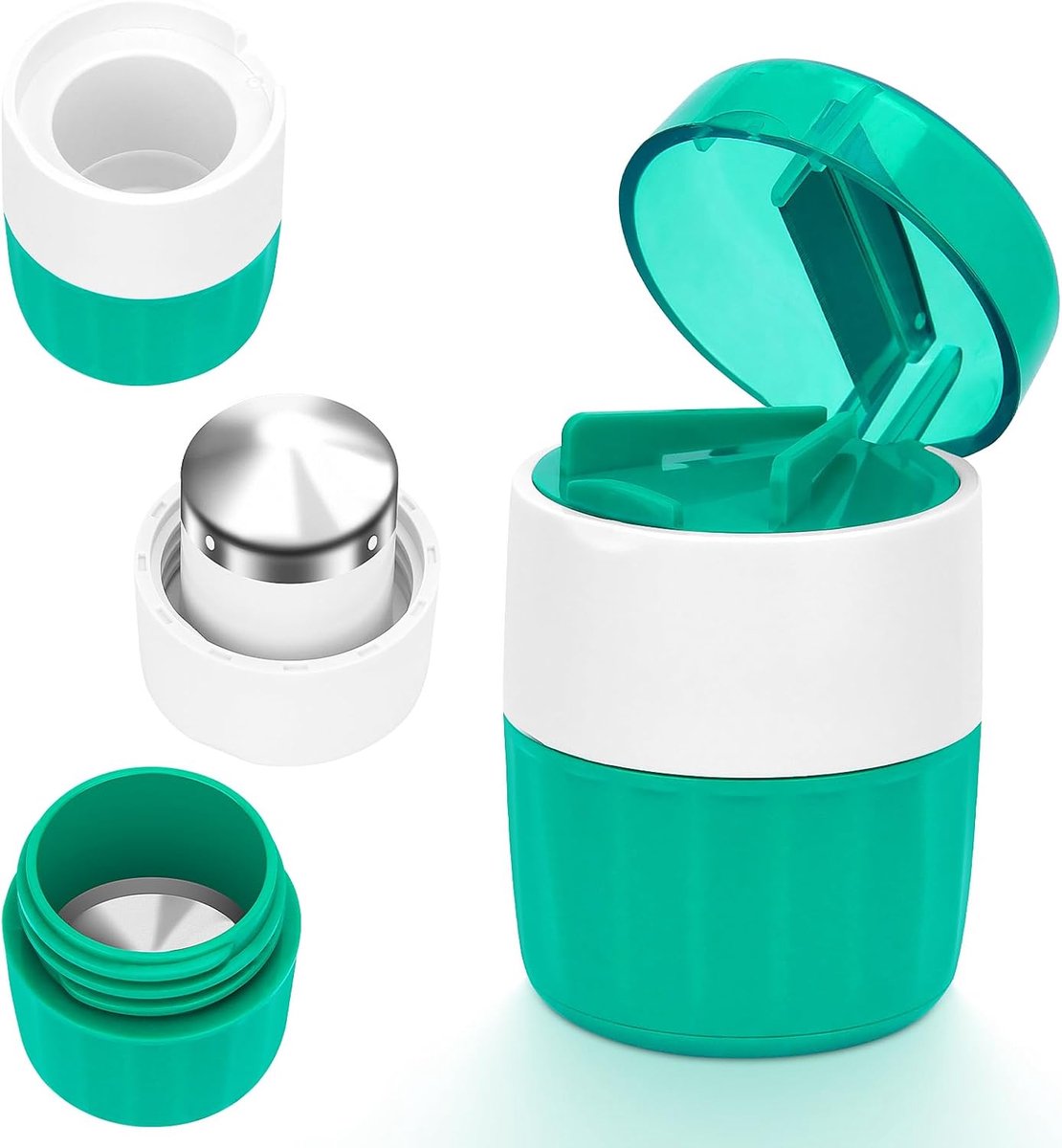 Tabletten vijzel klein - tablettenvijzel 3-in-1 met depotvak en reinigingsborstel, tabletten fijnmaken voor tabletten en huisdieren, multifunctionele pilvijzel
