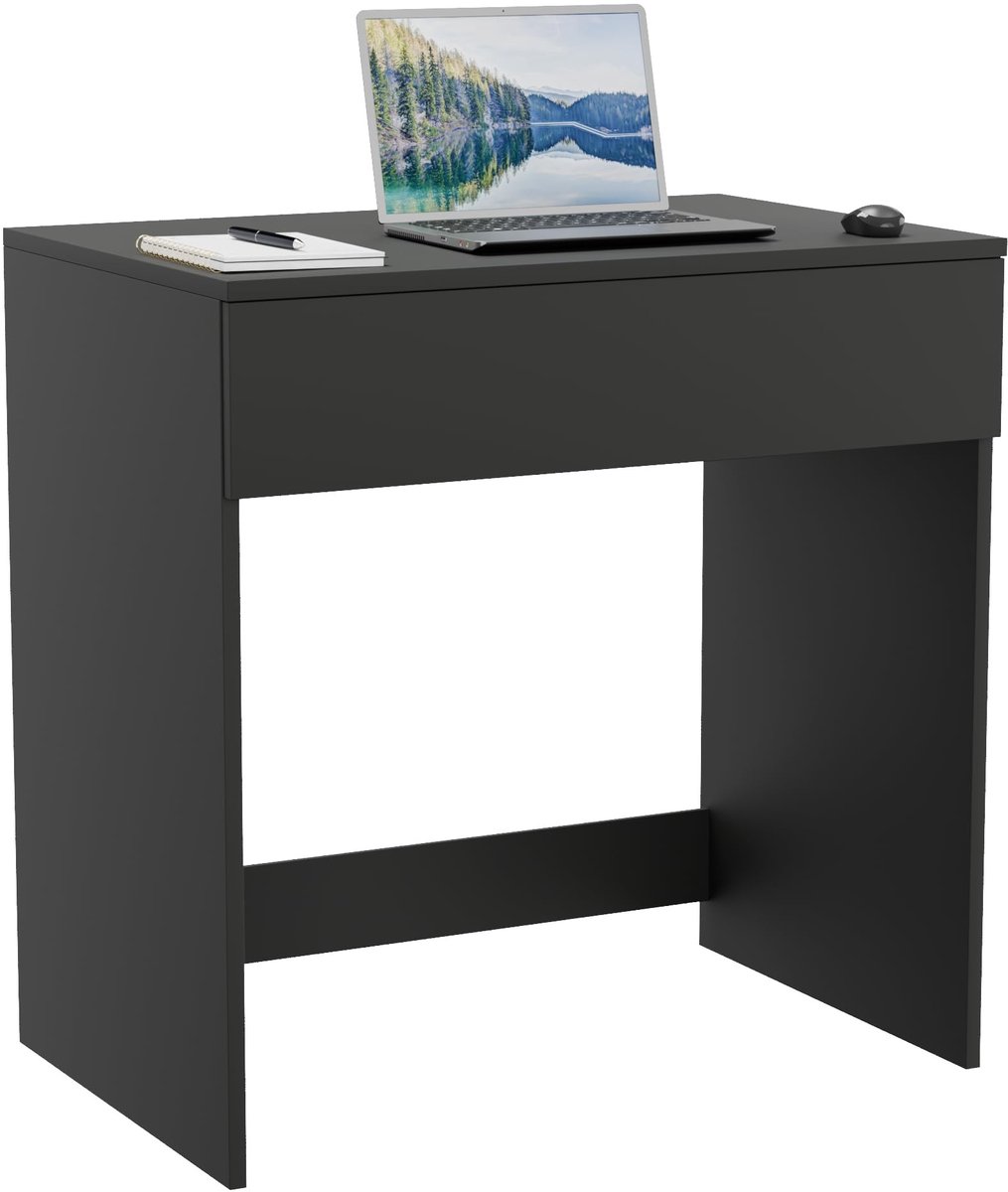 Omgoods - Bureau met Lade, Kaptafel, 75 cm, Zwart - Ruimtebesparend Thuisbureau voor Laptop, Studeren en Werken