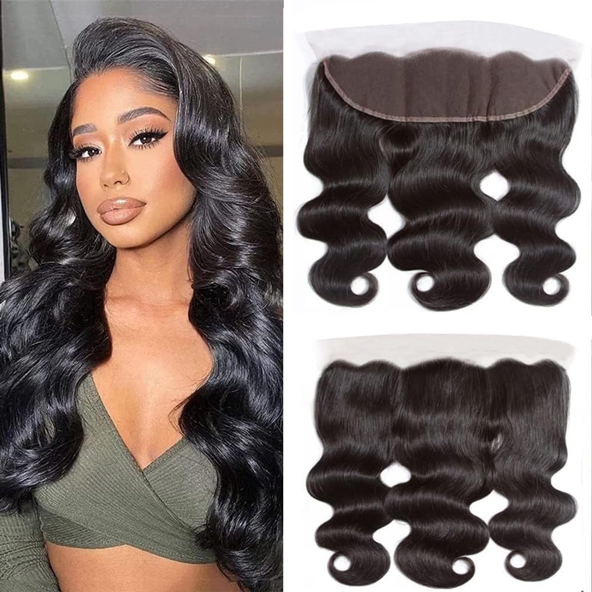 Frontal Closure Body Wave 13 x 4 Transparent Lace Frontal 100% Braziliaans Menselijk Haar 130% Density Natural Color (16 Inch)