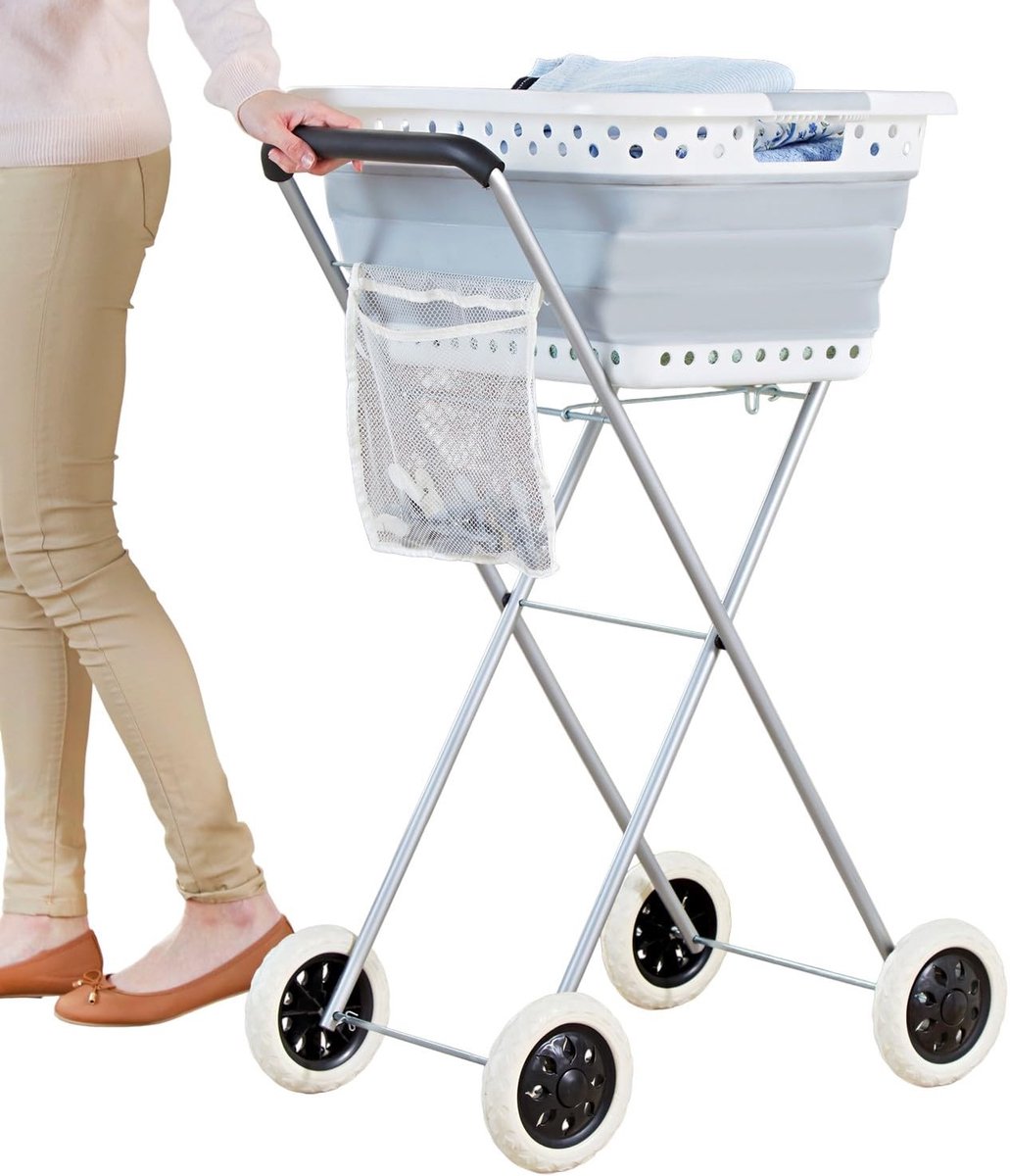 Omgoods - Wasmand met Wielen en Handvat, Ruimtebesparend en Ergonomisch