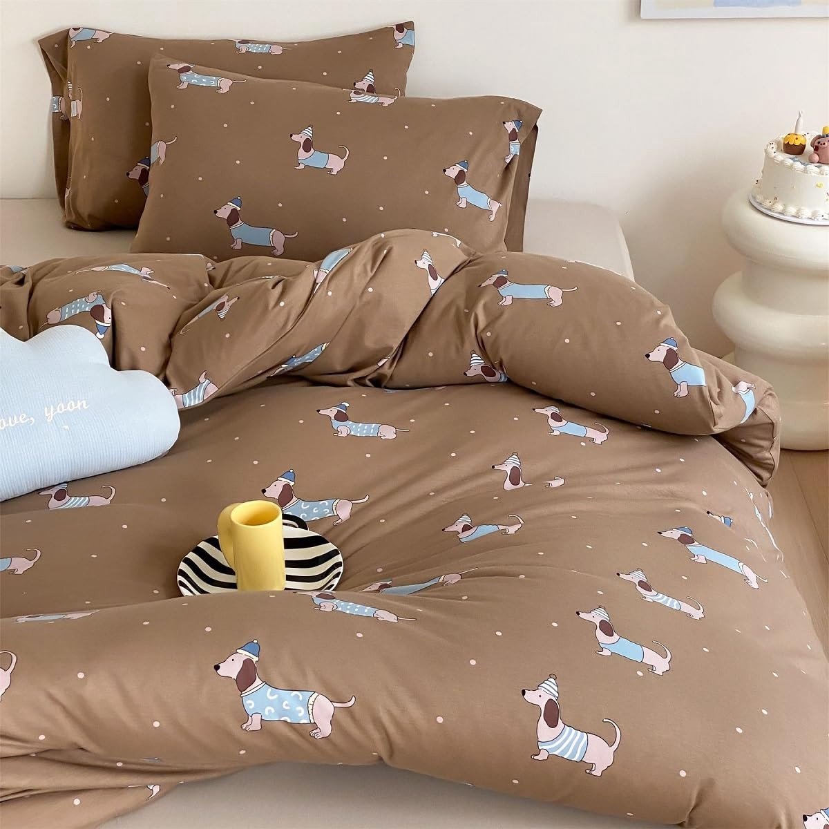 Omgoods - Allergievriendelijk Dekbedovertrekset 135 x 200 cm voor Kinderen met Teckelmotief