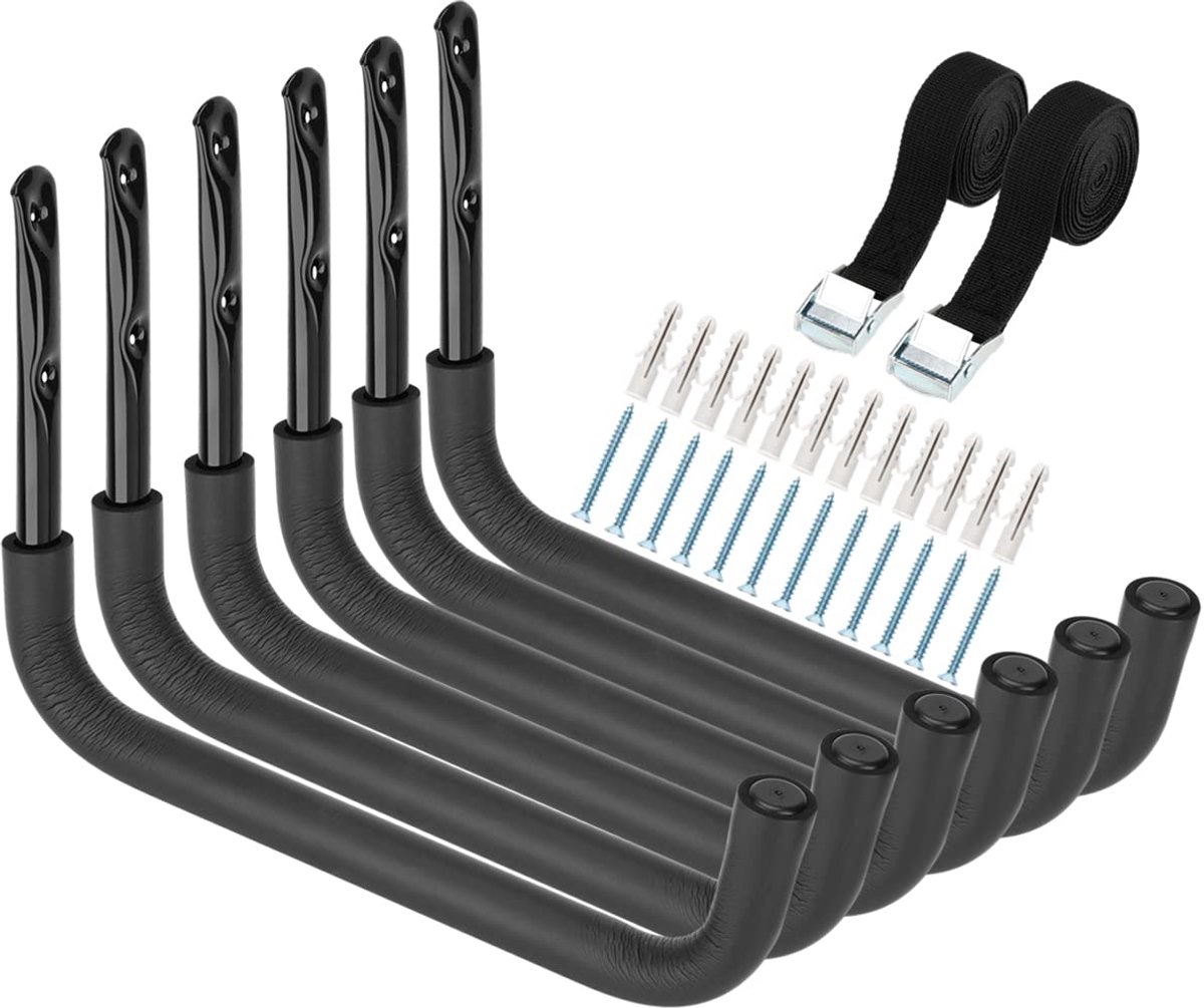 Omgoods- Opbergrekken 6-pack - Zware Garage Opslag - Wandmontage - Kajak/SUP Haken - 39,4 cm - Ideaal voor Surfplanken - Opberghaken