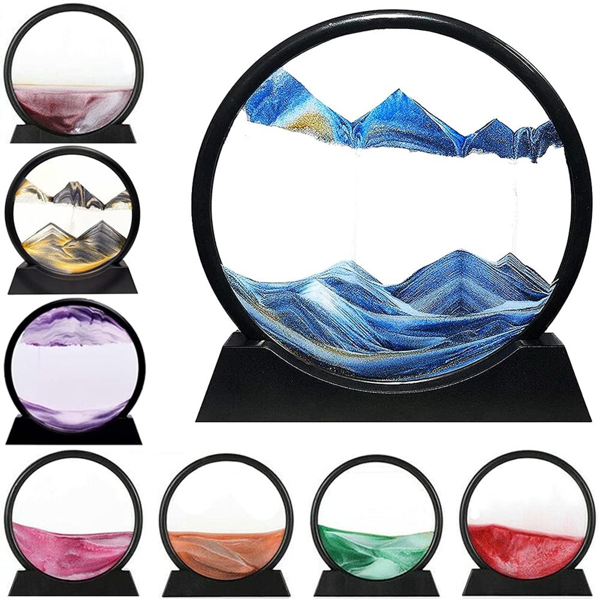 Omgoods - Bewegend Zand Schilderij - 3D Ronde Glazen Diepzeelandschap
